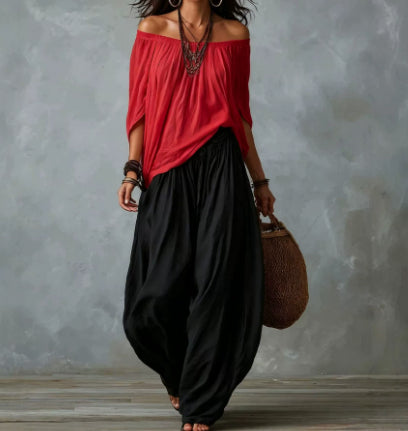 Women's Off-Shoulder Two-Piece Set – Long Sleeve Top & Flare Pants - product image 6