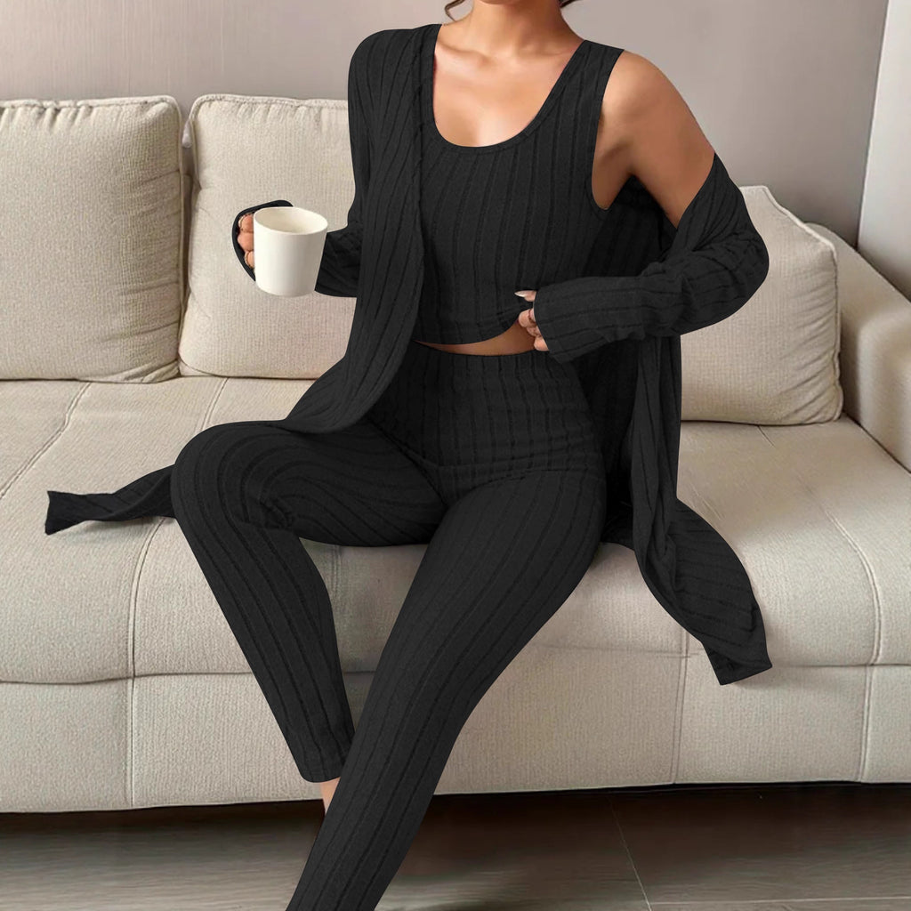 Women's Ribbed Knit 3-Piece Loungewear Set (Tank Top, Pants & Cardigan) - product image 3
