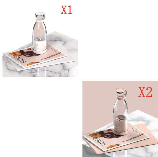 White and pink portable blender collage with X1 and X2 labels