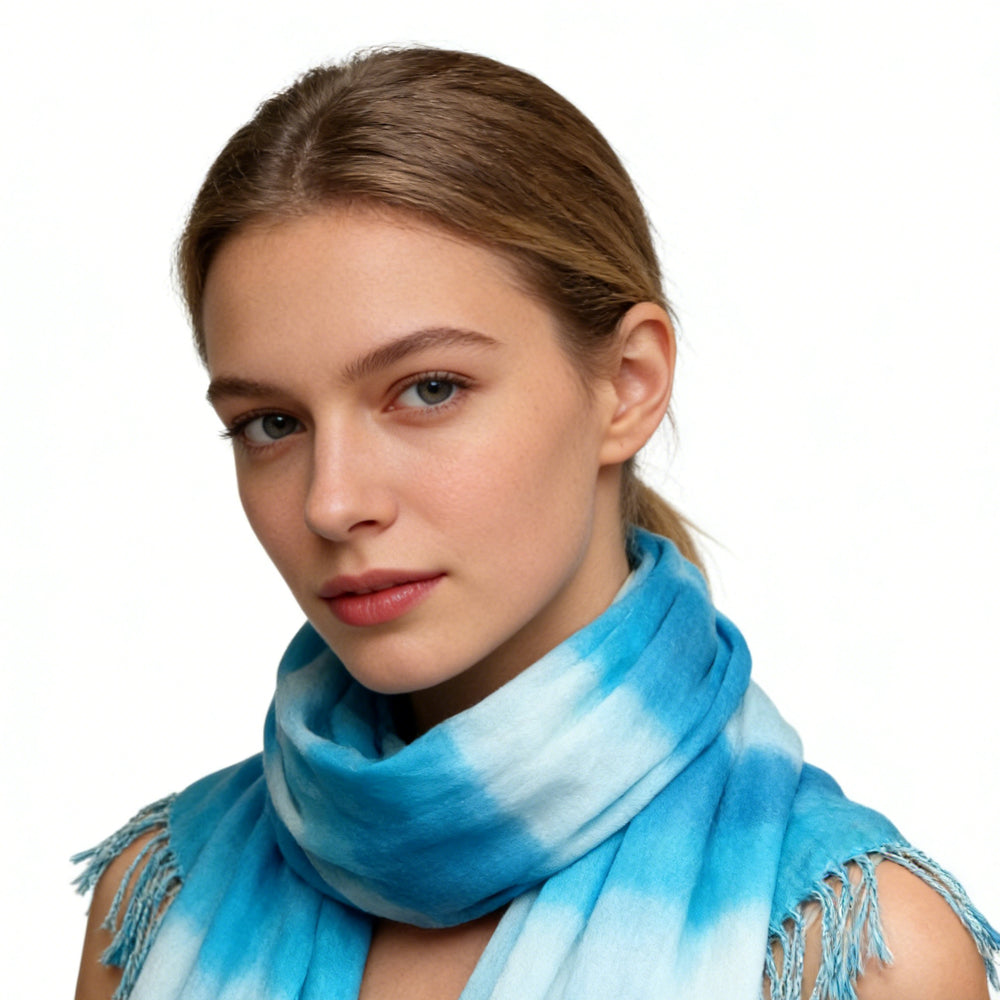 Turquoise watercolor-print viscose scarf