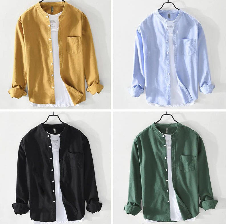 Men's Stand Collar Long Sleeve Cotton Linen Shirt - product image 8