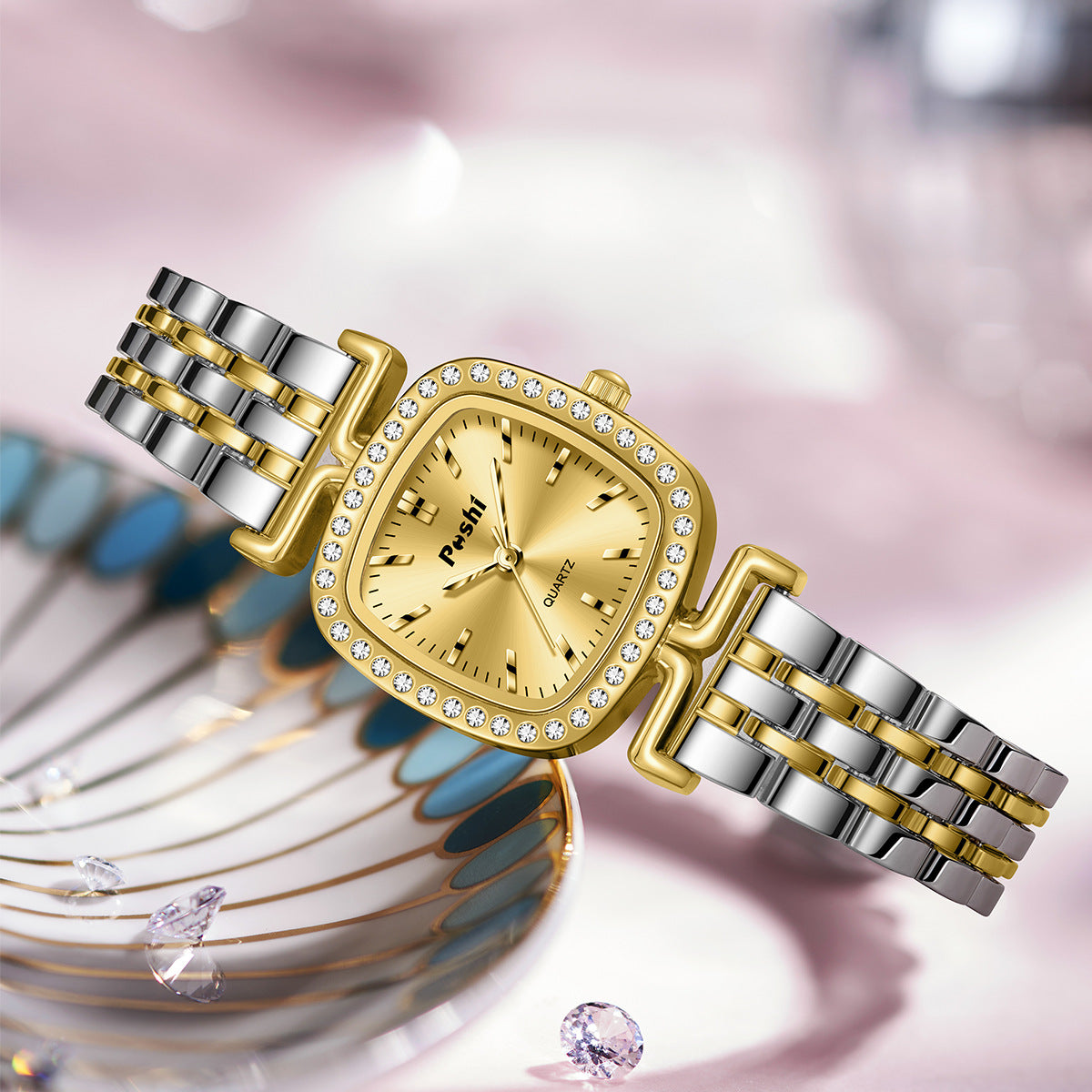 Women's Diamond-Dial Oval Steel Bracelet Quartz Watch - product image 5