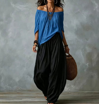 Women's Off-Shoulder Two-Piece Set – Long Sleeve Top & Flare Pants - product image 12