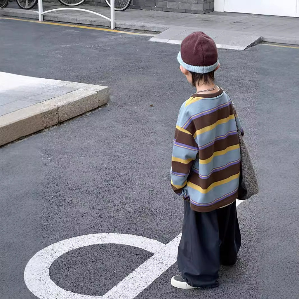 Boys' Striped Letter Pullover Sweatshirt – Long Sleeve Cotton Top - product image 4