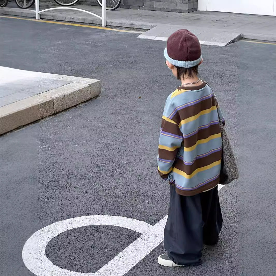 Boys' Striped Letter Pullover Sweatshirt – Long Sleeve Cotton Top - product image 4