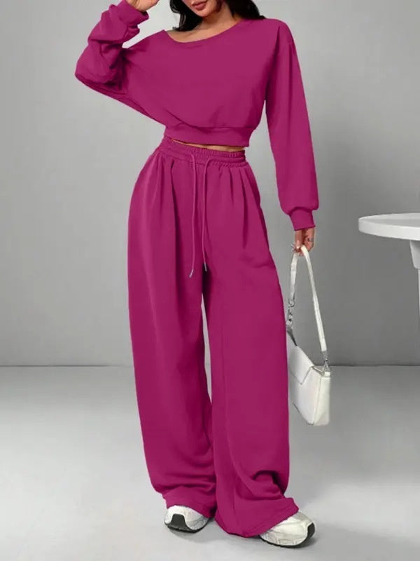 Women's One-Shoulder 2-Piece Sweatshirt and Trousers Set - product image 13