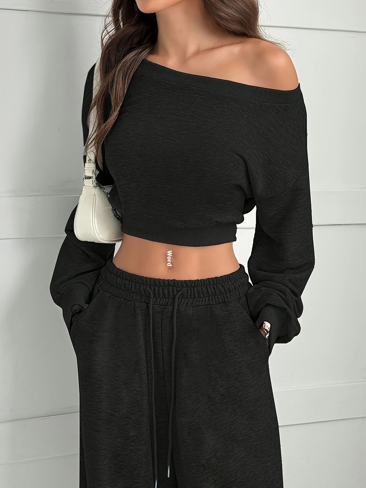 Women's One-Shoulder 2-Piece Sweatshirt and Trousers Set - product image 12