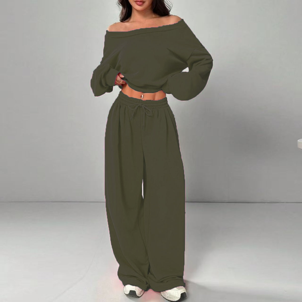 Women's One-Shoulder 2-Piece Sweatshirt and Trousers Set - product image 11