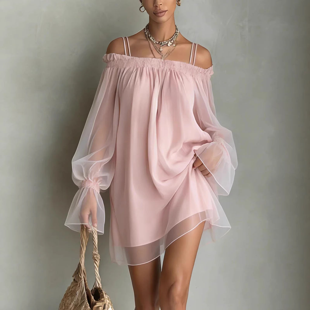 Women's Off-Shoulder Mesh Long Sleeve Mini Dress - product image 4