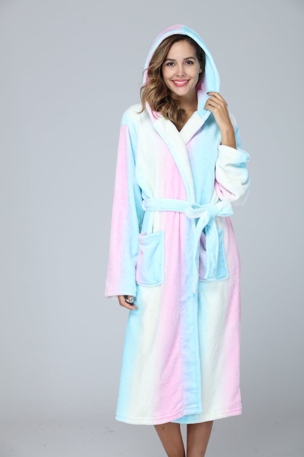 RONGTAI Women's Long Hooded Fleece Bathrobe - view 7