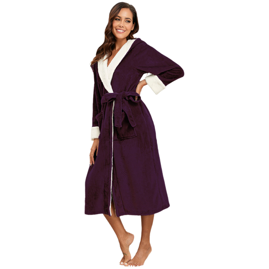 RONGTAI Women's Long Hooded Fleece Bathrobe - view 2
