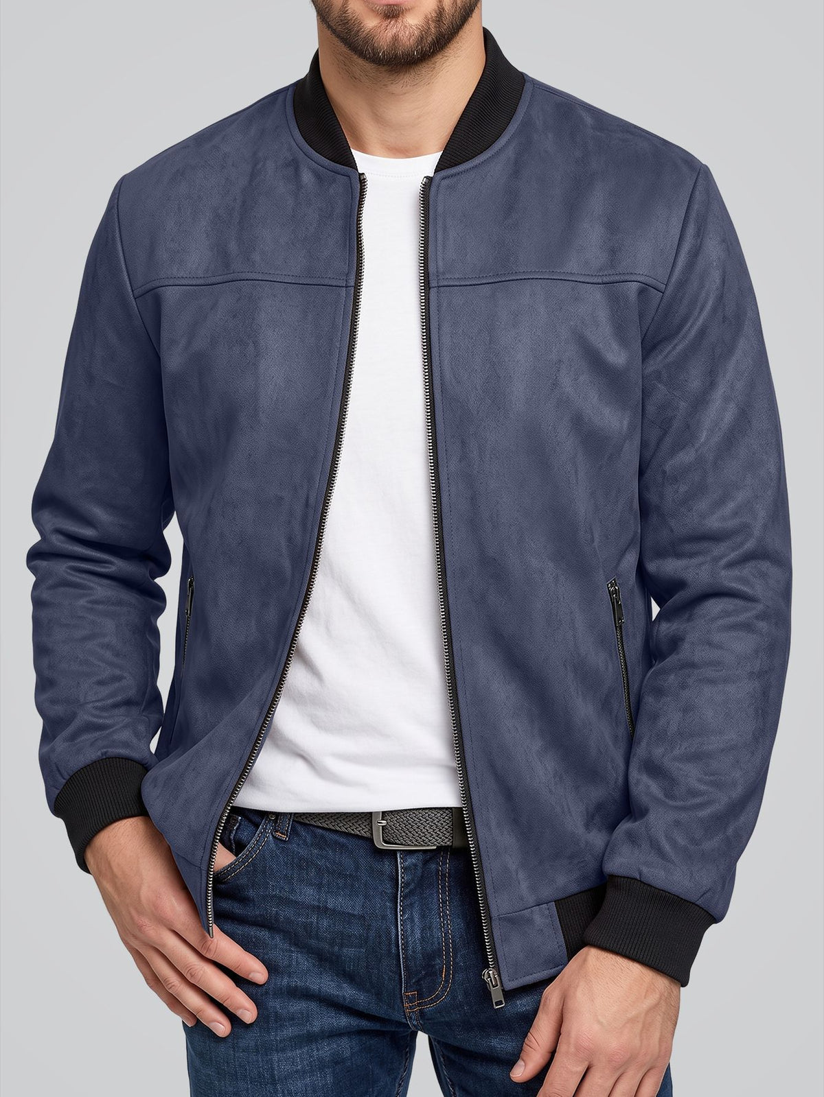 Suede Flight Jacket, Solid-Color Zip-Up Outerwear - product image 2