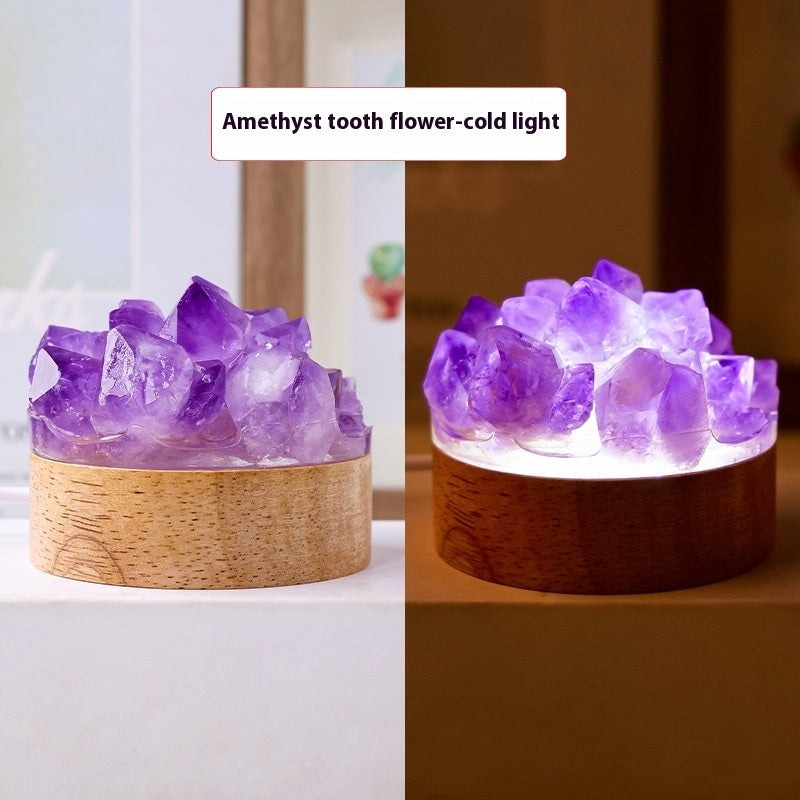 Natural Amethyst Crystal Night Light USB Geode Lamp - view 3