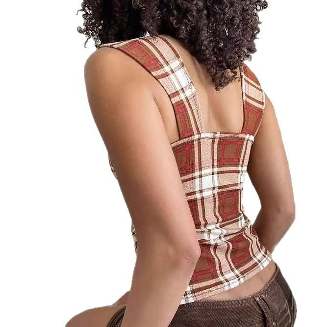 Women's Striped & Plaid Zip Tank Top - product image 3