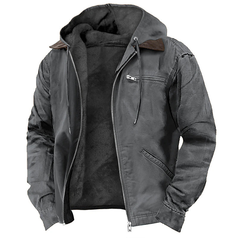 Men's Long Hooded Zip-Up Coat with Pockets - image 6