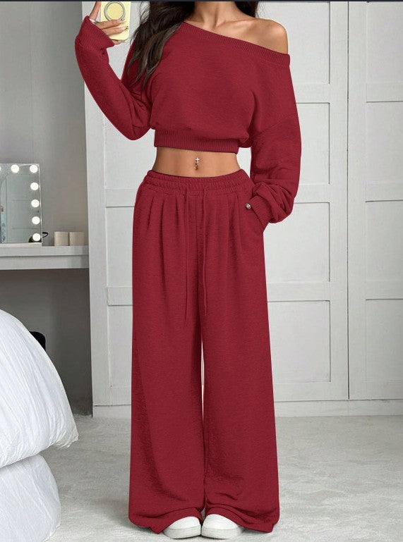 Women's One-Shoulder 2-Piece Sweatshirt and Trousers Set - product image 5