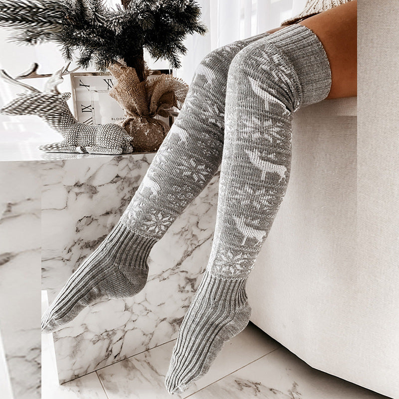 Christmas Thigh-High Knit Stockings – Elk & Snowflake Over-the-Knee Socks - product image 8