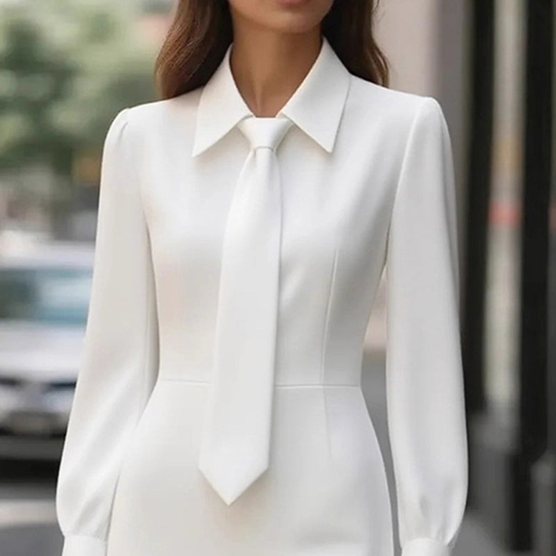 Women's Belted Tie-Neck Long-Sleeve Midi Dress - view 3