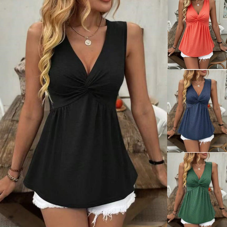 Twisted V-Neck Waist-Cinching Sleeveless Top - product image 1