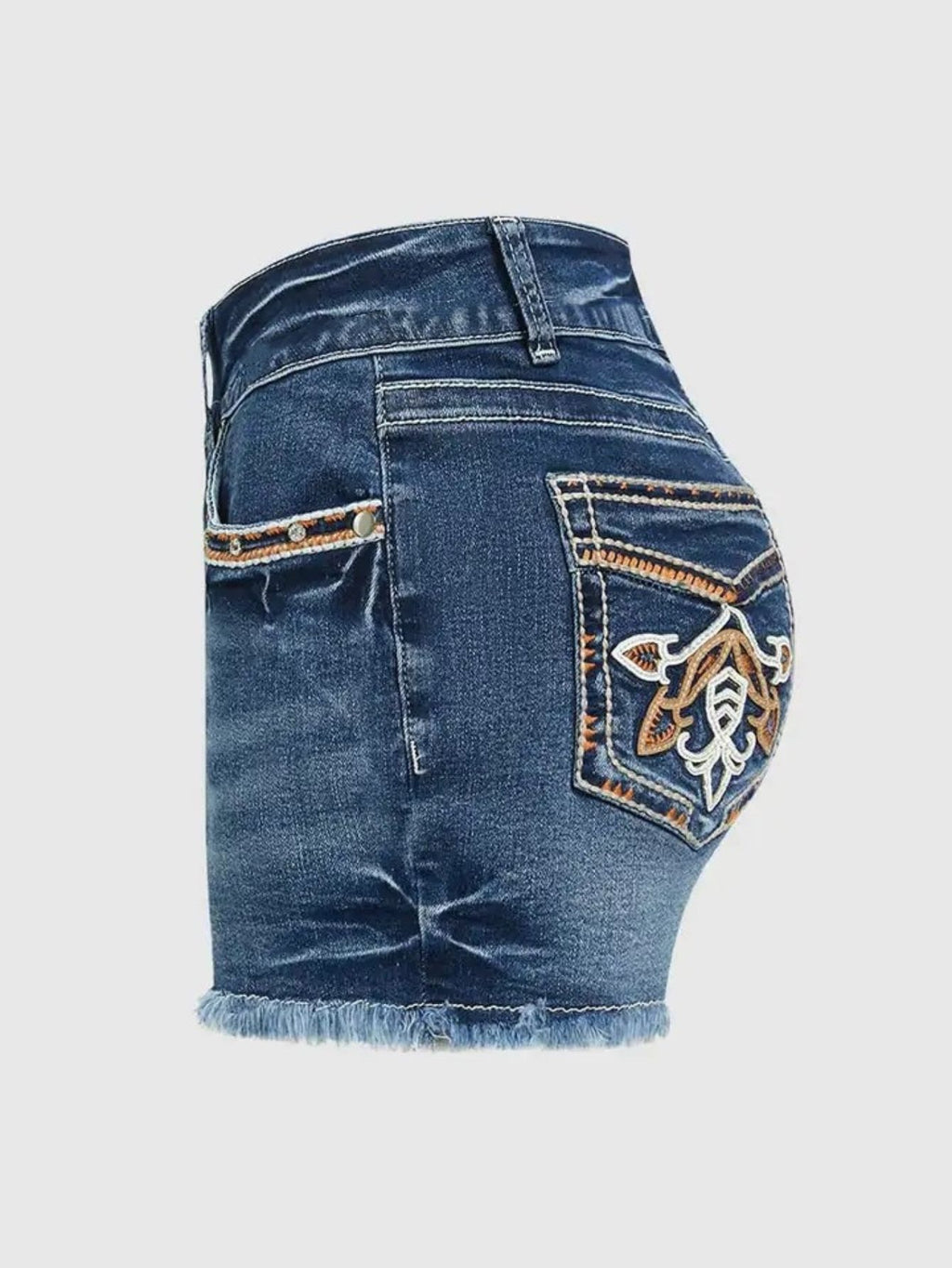 Women's embroidered high-waist denim shorts - view 7