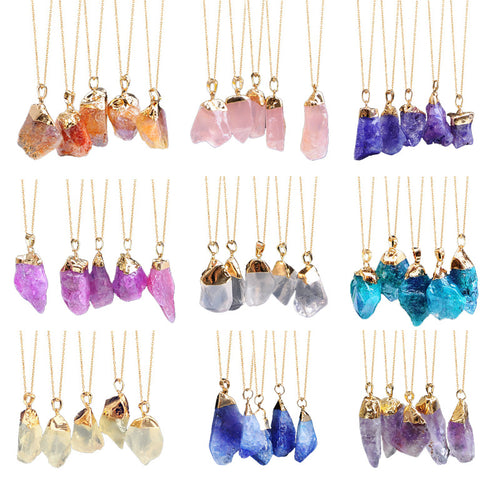Dyed Natural Stone Crystal Pendant Necklace - product image 1
