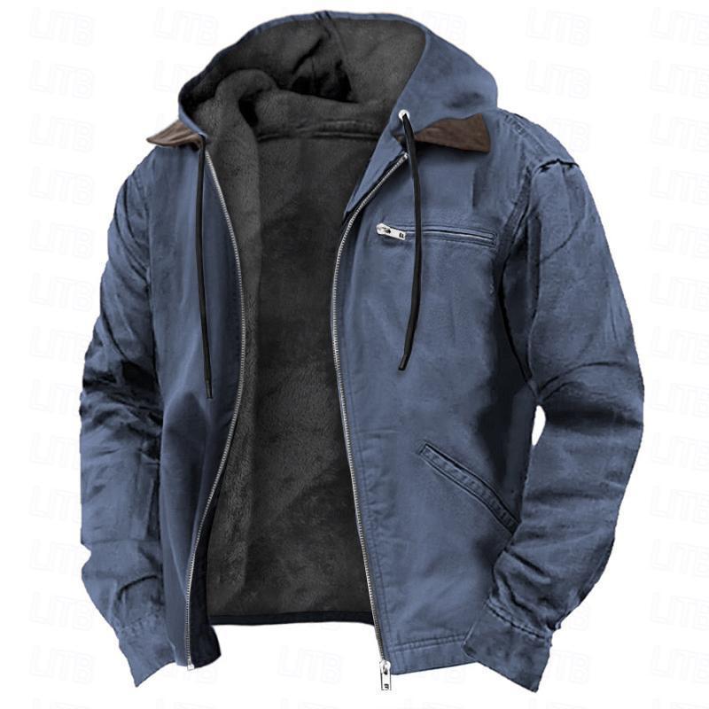 Men's Long Hooded Zip-Up Coat with Pockets - image 2