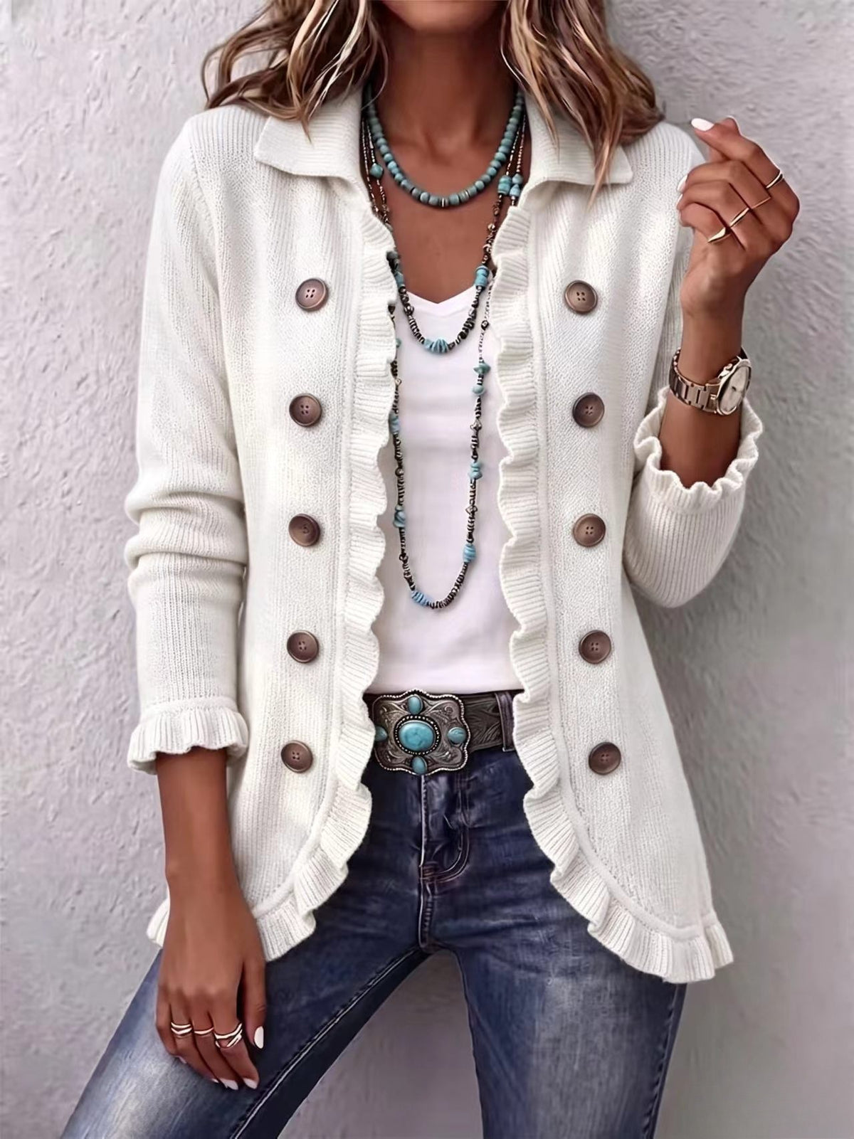 Women's Ruffled Knit Cardigan Sweater - product image 15