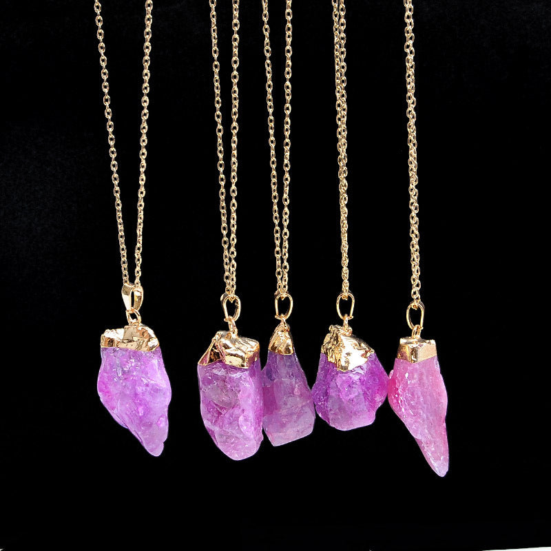 Dyed Natural Stone Crystal Pendant Necklace - product image 7