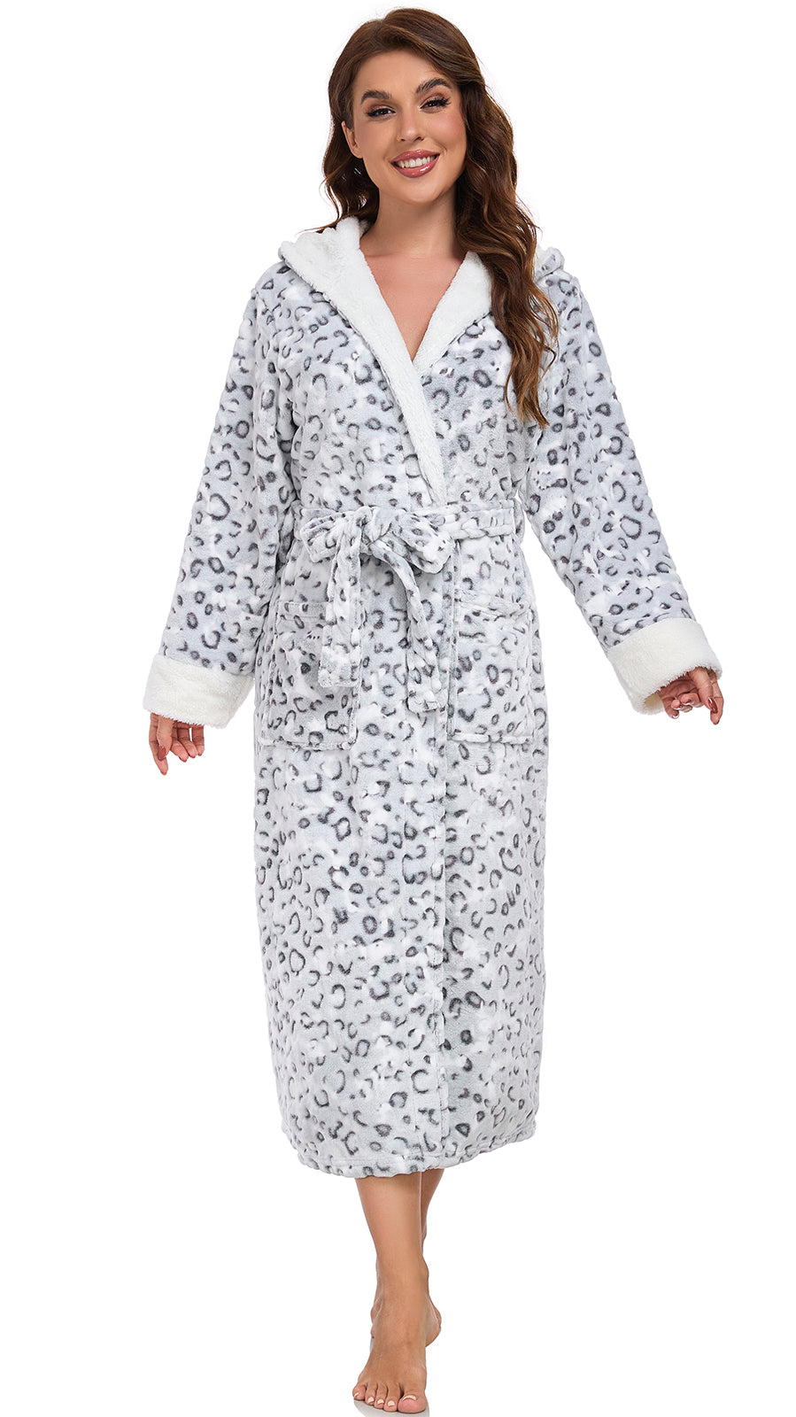 RONGTAI Women's Long Hooded Fleece Bathrobe - view 3