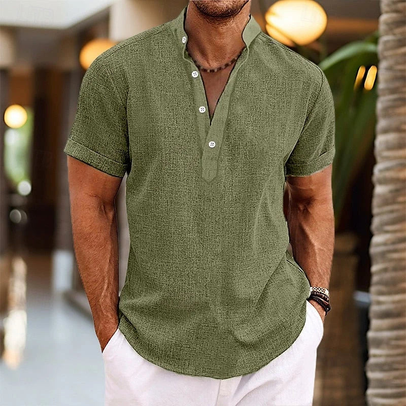 Men's Stand Collar Cotton-Linen Short-Sleeve Shirt - product image 13