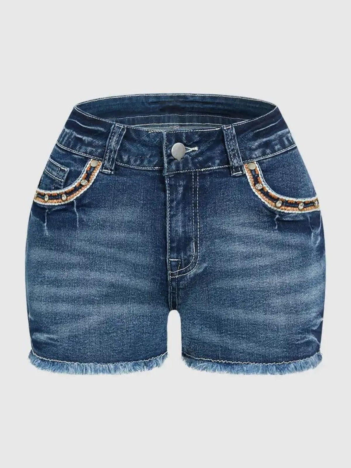 Women's embroidered high-waist denim shorts - view 8