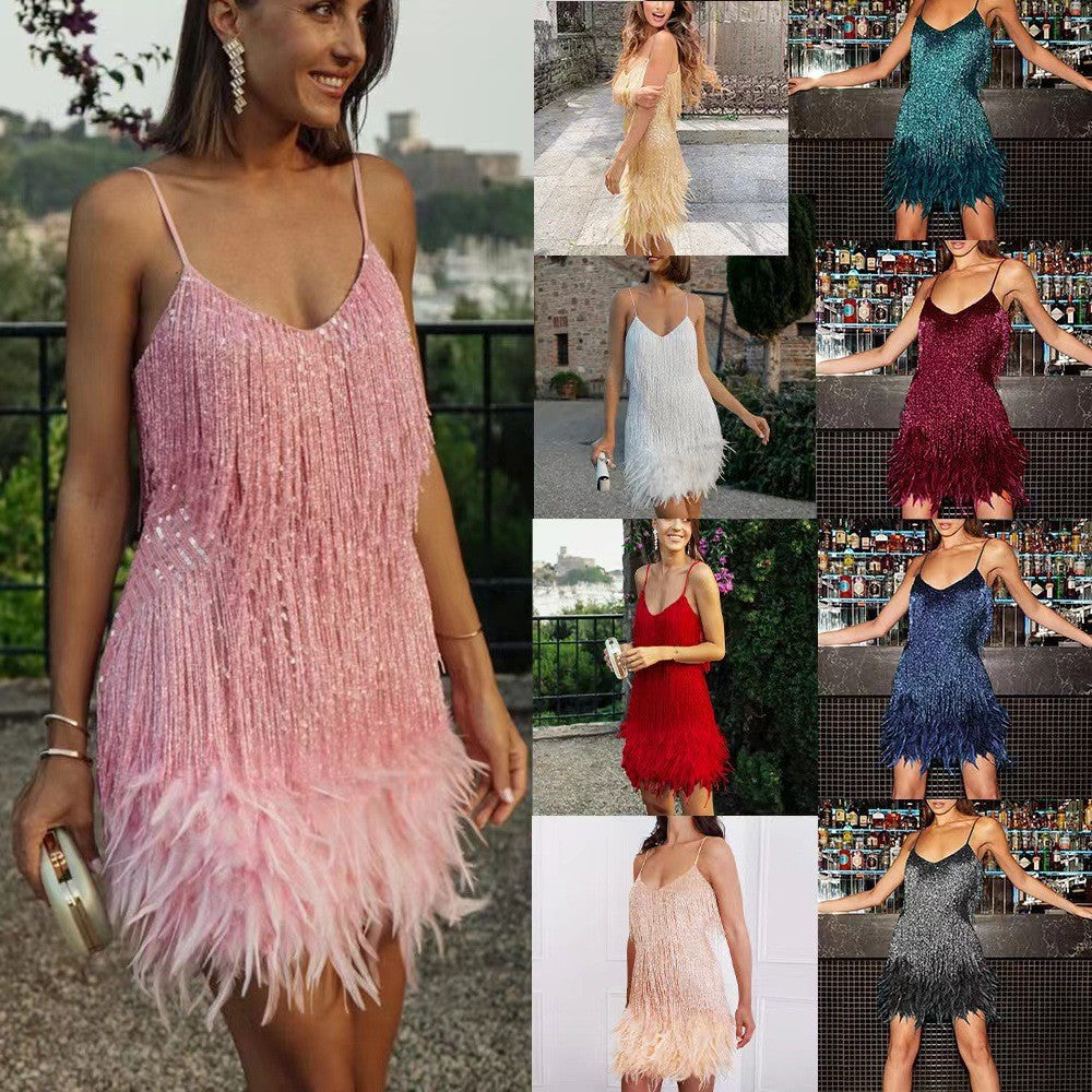 Women's Lace Tassel V-Neck Mini Dress - product image 1