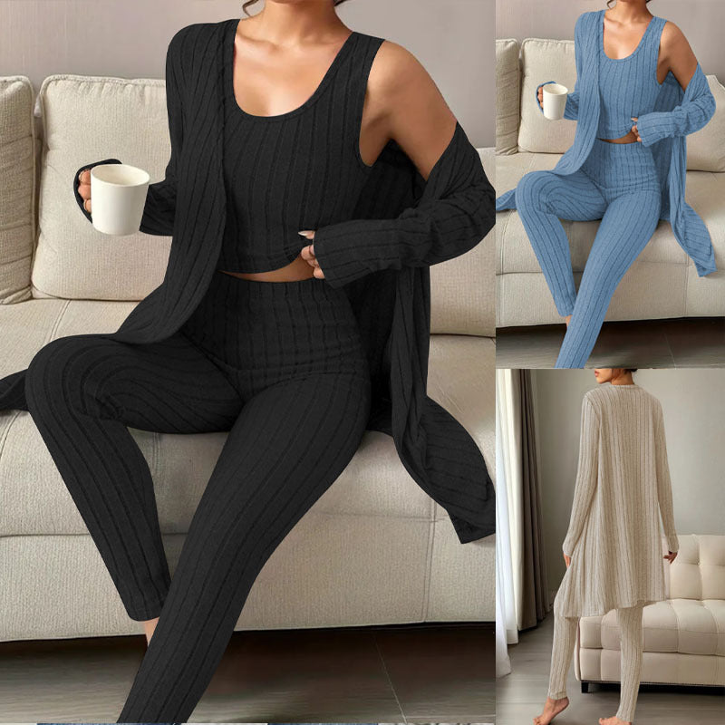 Women's Ribbed Knit 3-Piece Loungewear Set (Tank Top, Pants & Cardigan) - product image 1
