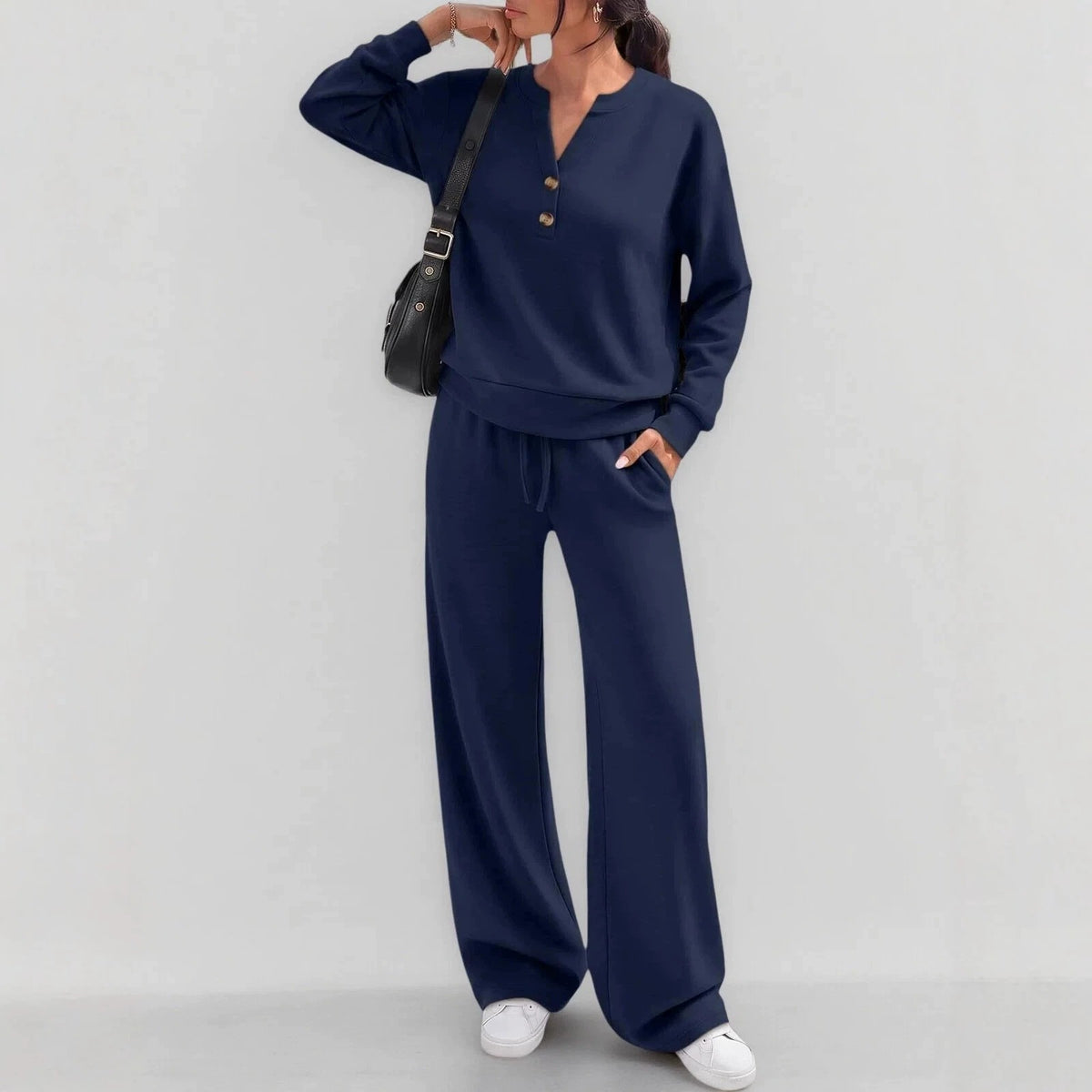 Loose Long-Sleeve Top & Wide-Leg Pants Casual Two-Piece Set - product image 2