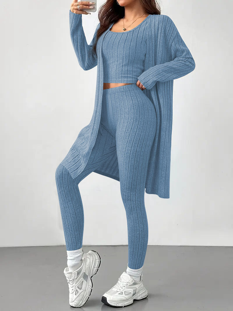 Women's Ribbed Knit 3-Piece Loungewear Set (Tank Top, Pants & Cardigan) - product image 2