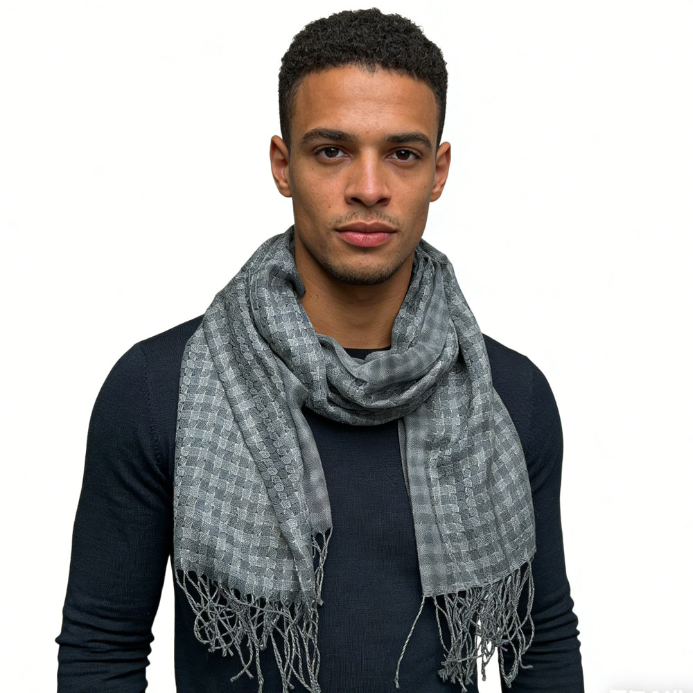 Gray fringed acrylic scarf - view 3