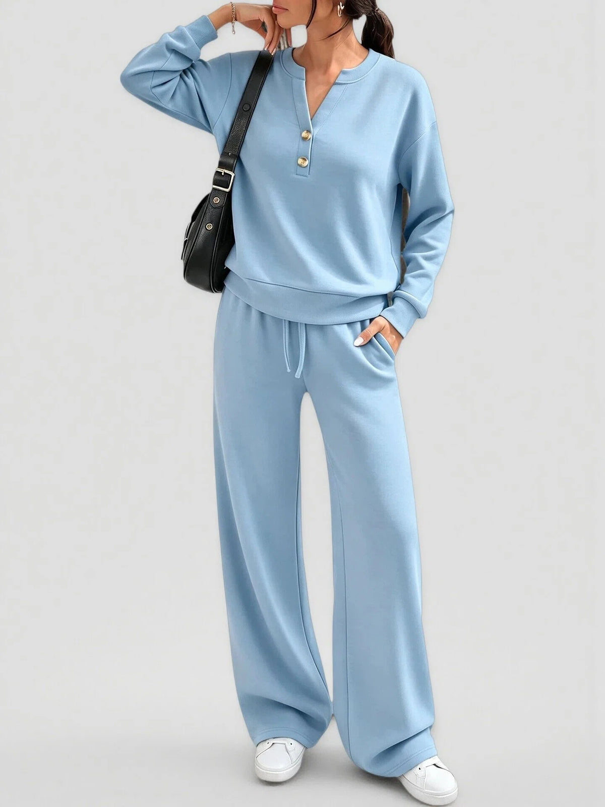Loose Long-Sleeve Top & Wide-Leg Pants Casual Two-Piece Set - product image 9