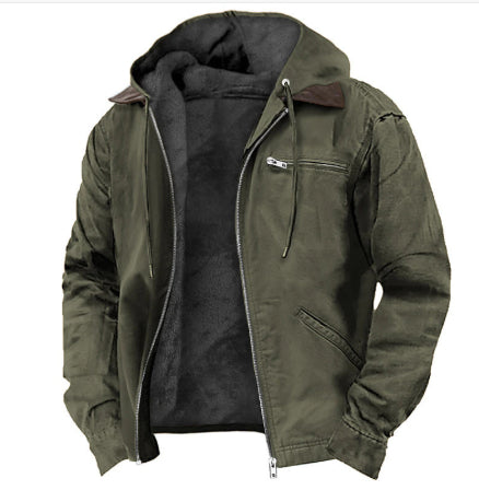 Men's Long Hooded Zip-Up Coat with Pockets - image 8
