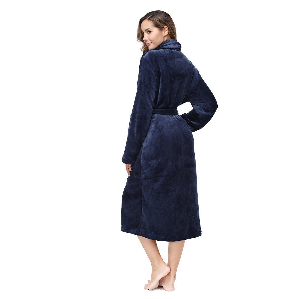 Women's Navy Blue Collared Flannel Robe - view 6