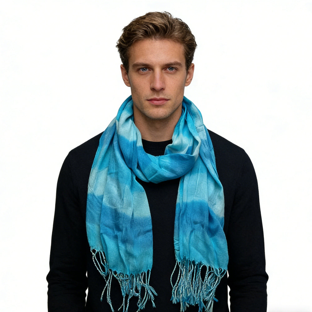 Turquoise watercolor-print viscose scarf - view 5