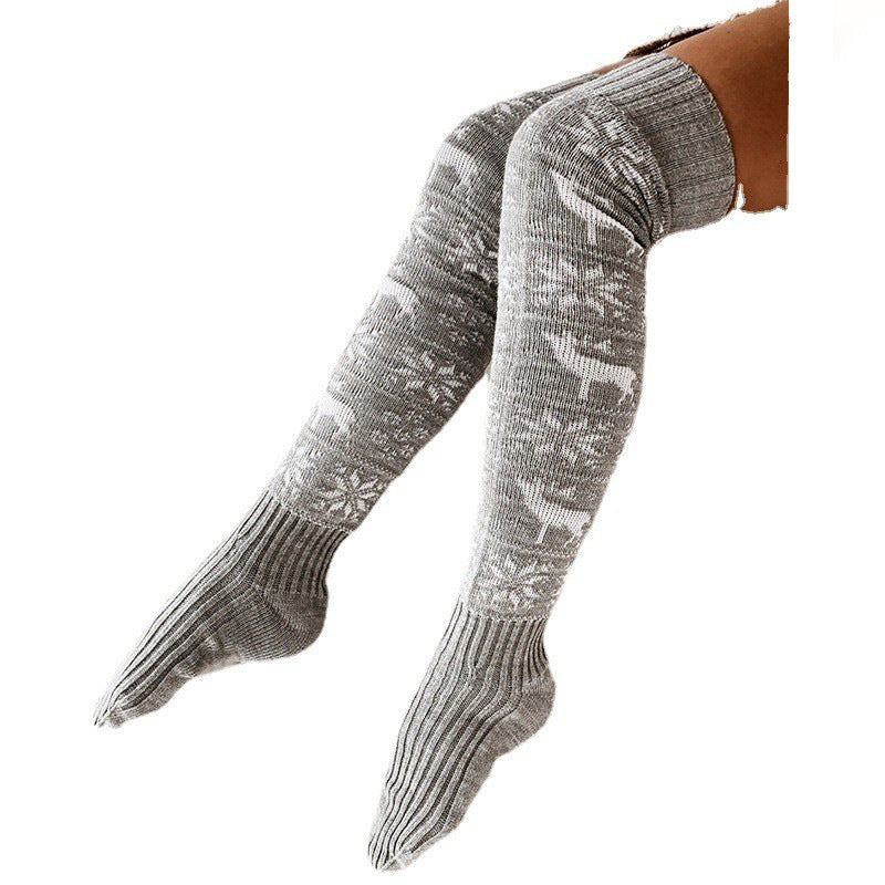 Christmas Thigh-High Knit Stockings – Elk & Snowflake Over-the-Knee Socks - product image 3