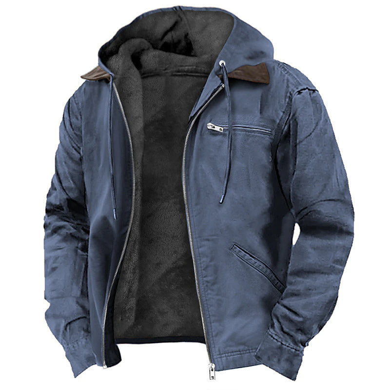 Men's Long Hooded Zip-Up Coat with Pockets - image 7