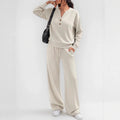 Loose Long-Sleeve Top & Wide-Leg Pants Casual Two-Piece Set - product image 1
