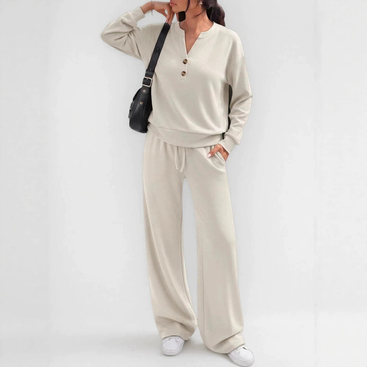 Loose Long-Sleeve Top & Wide-Leg Pants Casual Two-Piece Set - product image 1