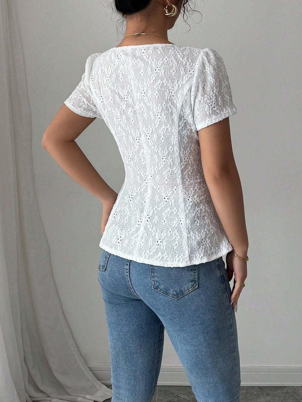 Women's Lace Bow-Detail Square-Neck Top - product image 4
