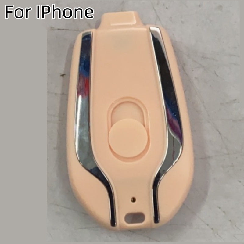 Pink miniature power bank labeled For iPhone