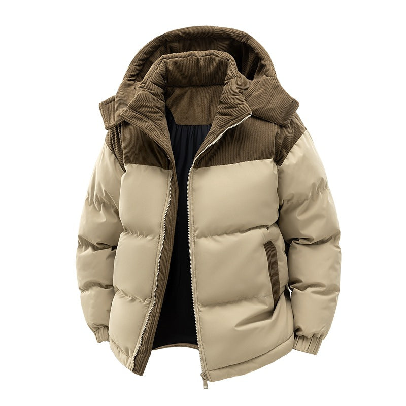 Unisex Color-Block Padded Coat with Detachable Hood - image 1