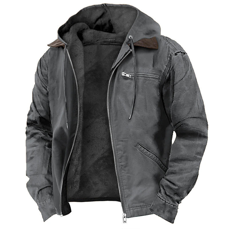 Men's Long Hooded Zip-Up Coat with Pockets - image 3