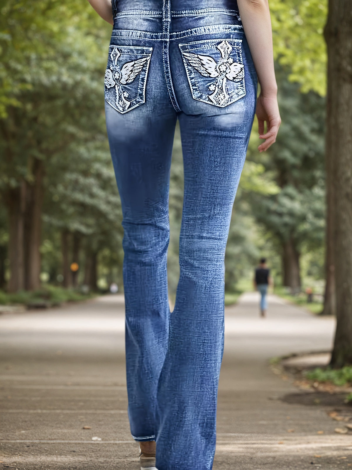 Women's Embroidered Stretch Bell-Bottom Jeans - view 5