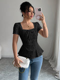 Women's Lace Bow-Detail Square-Neck Top - product image 5